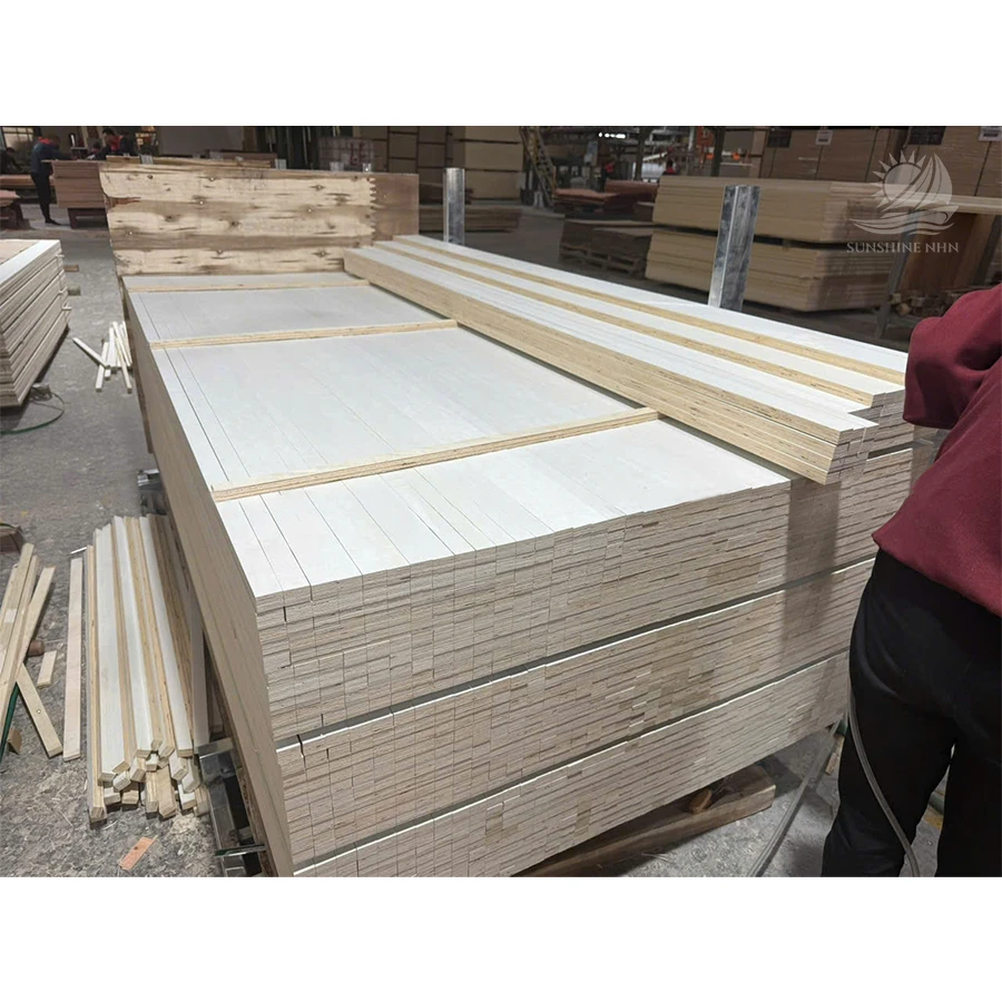 Stack of calibrated LVL packaging plywood panels ready for international logistics export.
